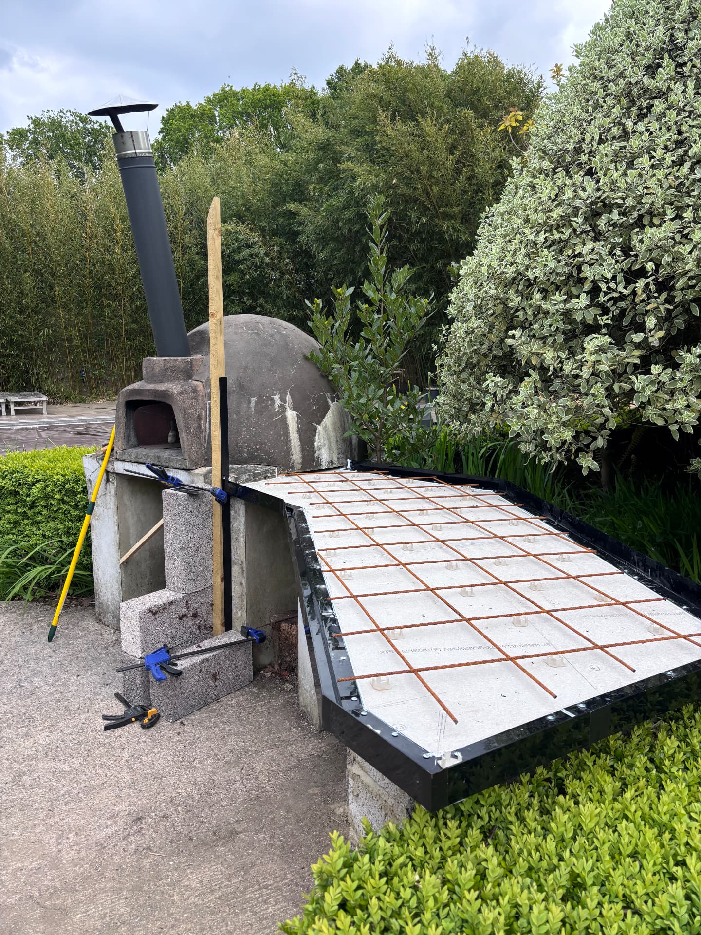 Steel reinforcement laid into the worktop mould before pouring